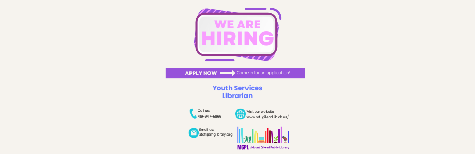 We are hiring for a Youth Service's Librarian